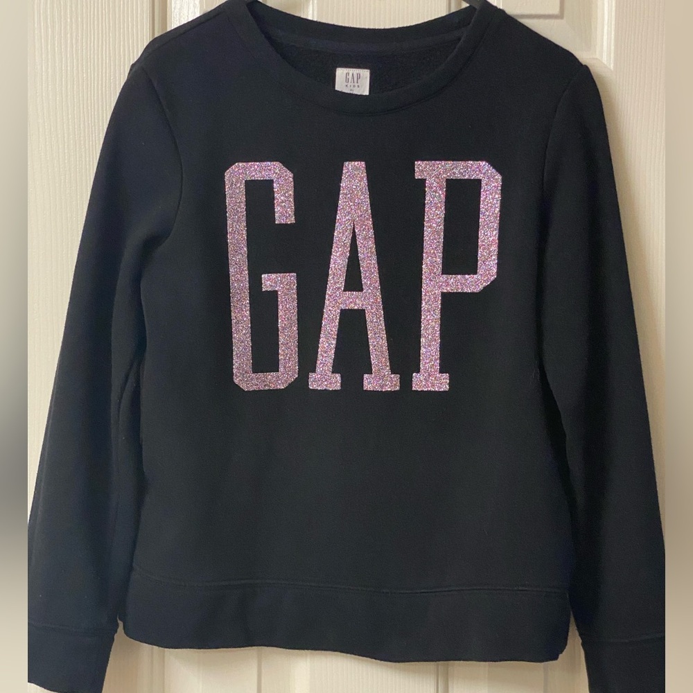 GAP Kids Girls Black Pullover with Pink Glitter Logo Sweatshirt Size XL (12)
